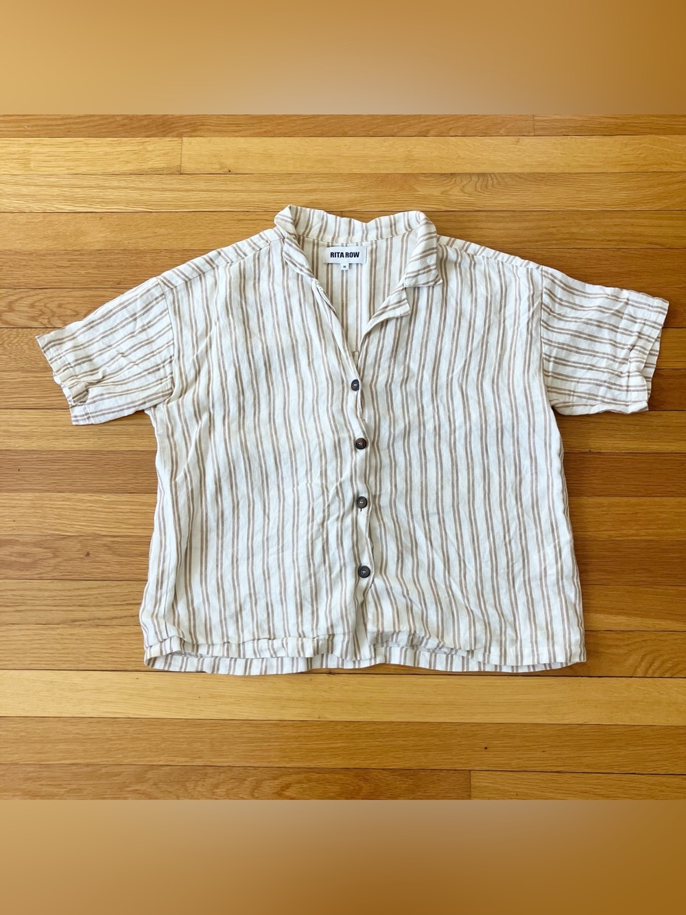 Rita Row Ivory Stripe Organic Linen Ethical Sustainable Button Down Shirt Medium